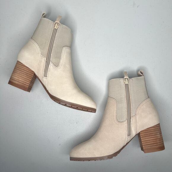 Violet & Red Beige Leather Knit Cuff Ankle Bootie Size 10 - Picture 6 of 7